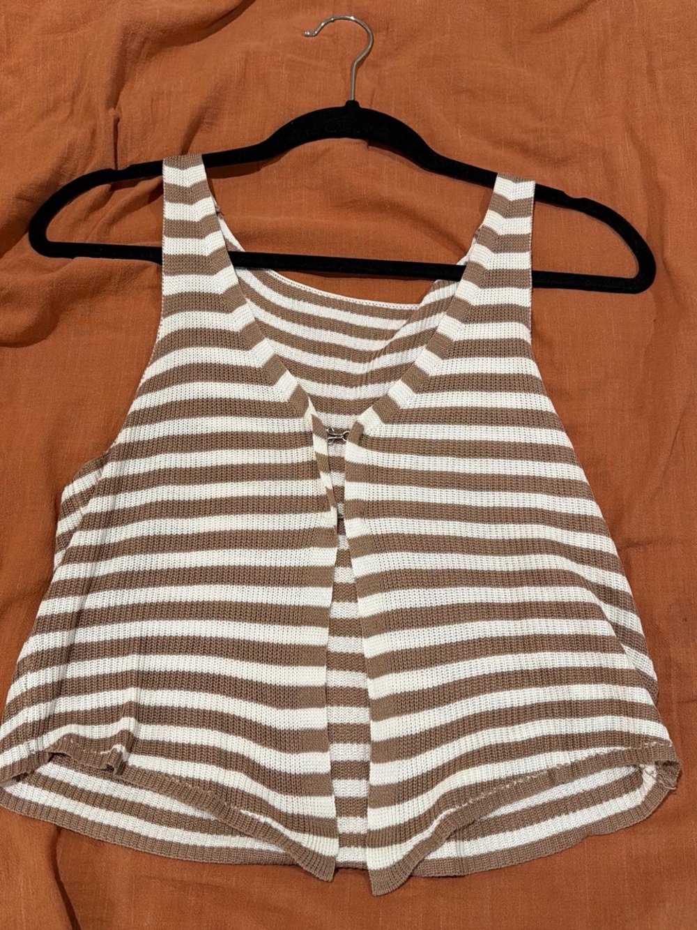 Commense Brown & White Striped Knit Tank Top